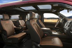 Brown leather seats showcased in the interior of a Ford Expedition.